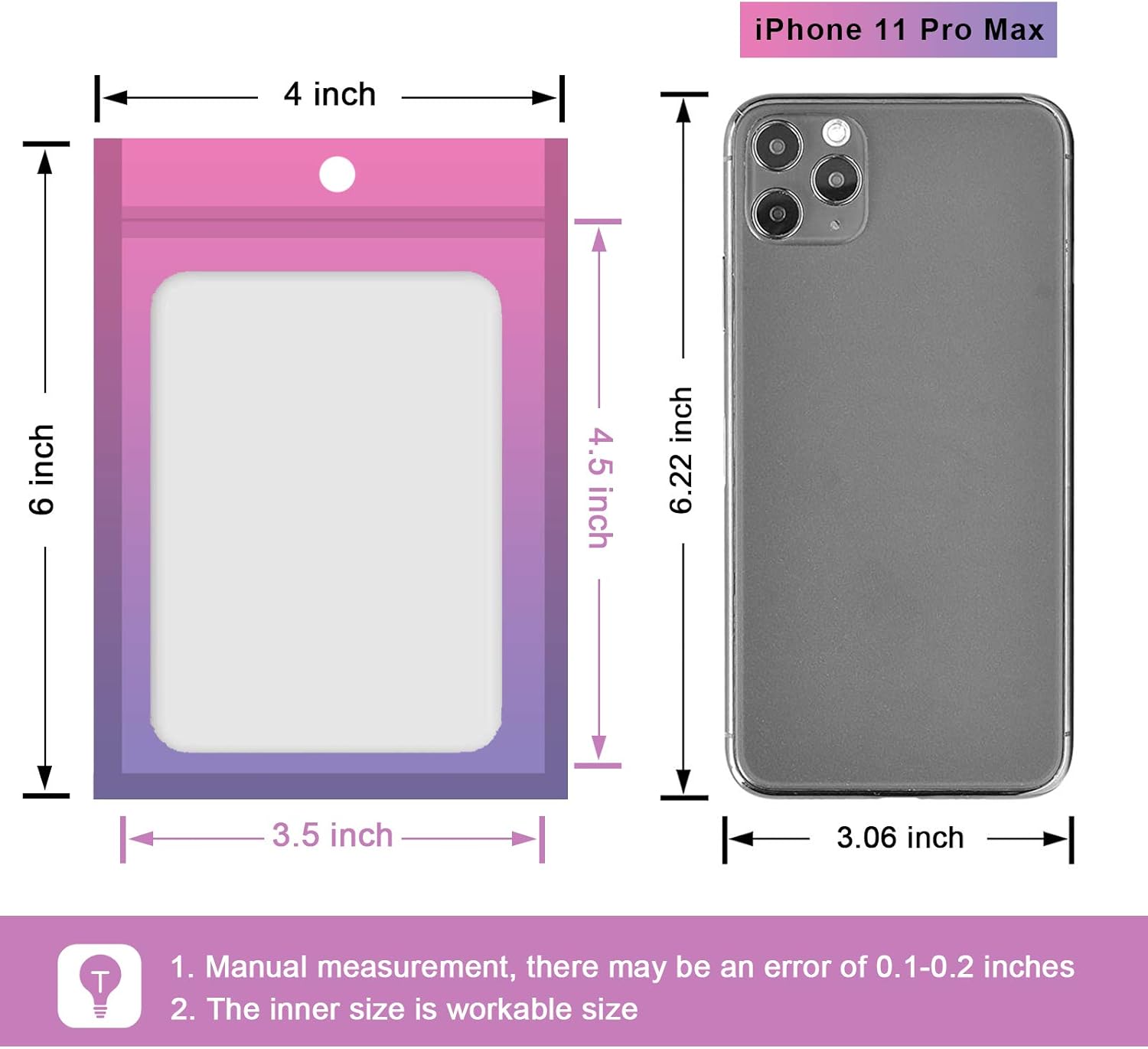 100 Pcs Resealable Mylar Bags, Gradient Color Food Storage Bags, Zip Bag Foil Bags Packaging Pouch for Food Storage, Sample, Small Business (Pink Purple, 4 X 6 Inch)