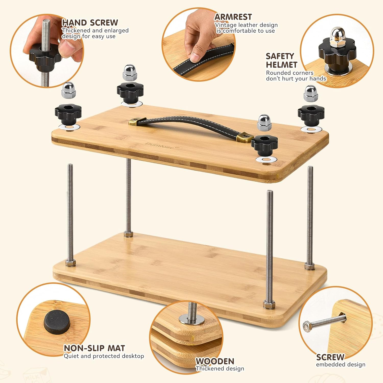 Bumtosc Book Press Wood and Bamboo Portable Book Binding Kits Tool 12.8 * 7.6Inch