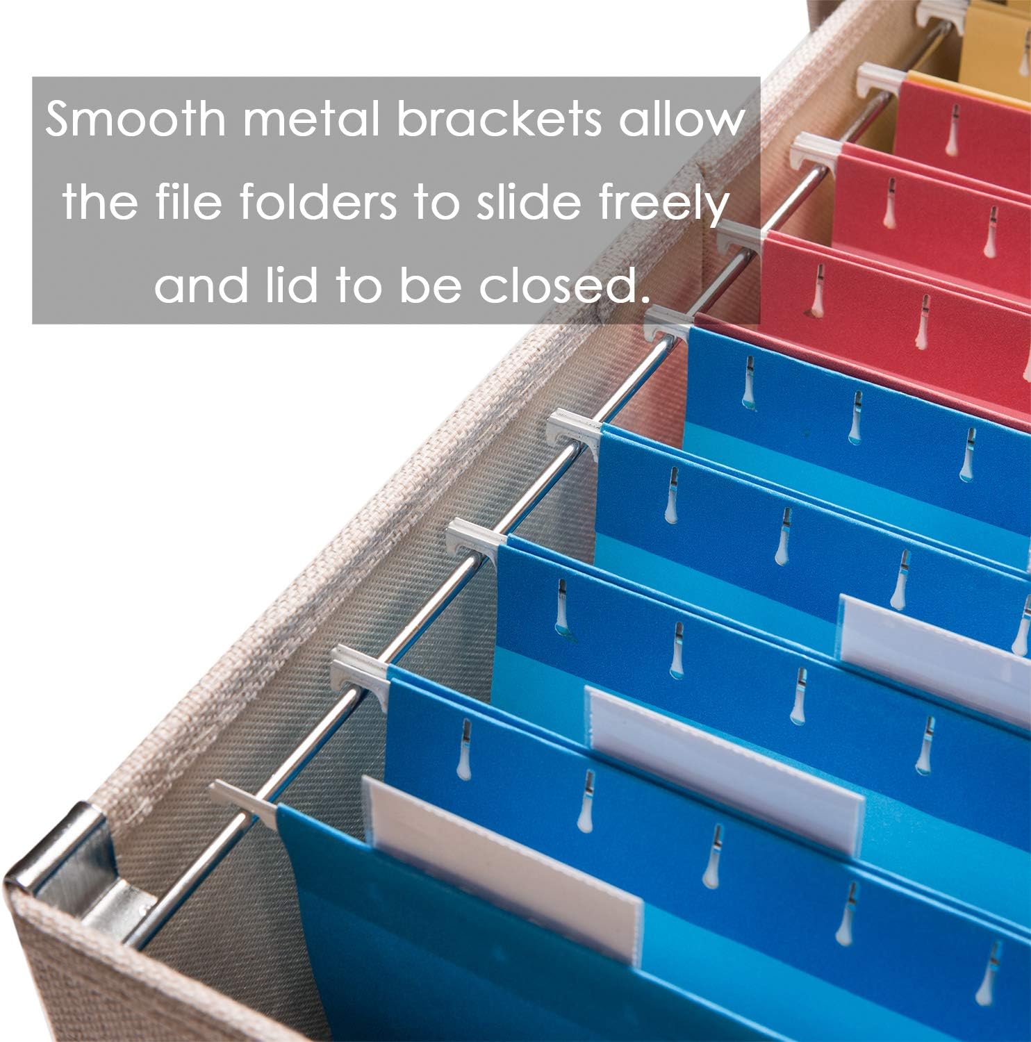 PRANDOM File Organizer Box - Set of 2 Collapsible Decorative Linen Filing Storage Hanging File Folders with Lids Office Cabinet Letter/Legal Size Light Grey (17x14x11.2 inch)