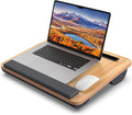 Portable Lap Desk, Laptop Stand for Bed with Soft Wrist Rest, Tablet/Phone Slot, Fabric Handle, Laptop Bed Desk with Cushion (Light Brown)