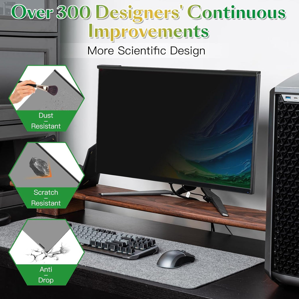 Magnetic Computer Privacy Screen Filter 24 Inch for Frameless Monitor Thin Bezel 16:9 Widescreen, 24in Hanging Removable Anti Blue Light Eye Protection Shield, Anti Spy Protector Panel