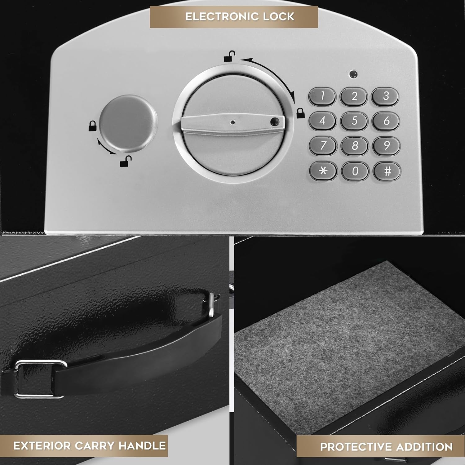 Dalmbox Portable Metal Safe Box with Digital Code Lock,Fire Resistant Storage for Documents, Fireproof Safe Box, Car, Home, Office and Outside, Black Box， Medium