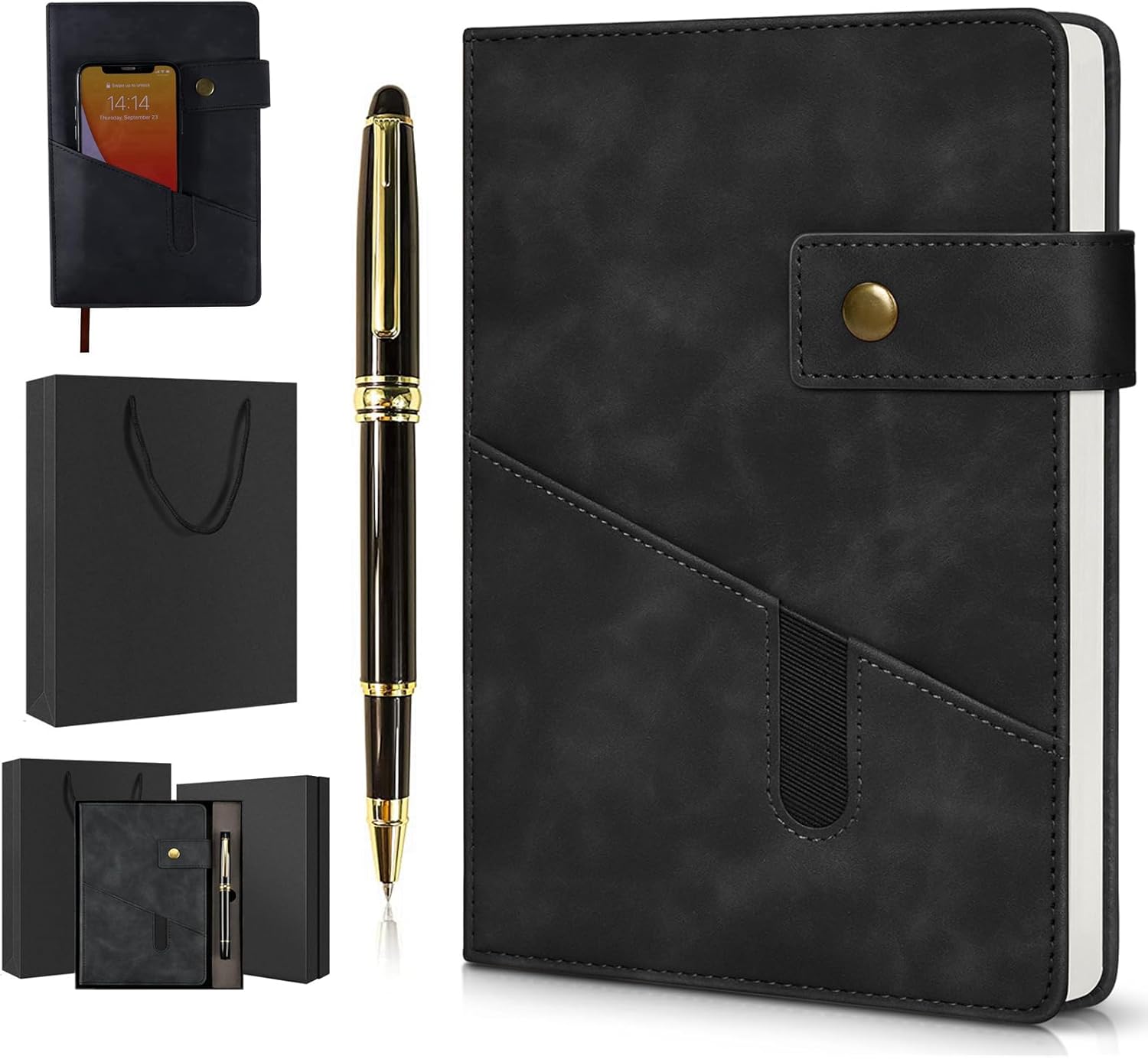 A5 Lined Leather Journal Notebook,Hardcover Journal Set with Pen and Gift Box,100Pages 100gsm Thick Ruled Paper Daily Diary for Men Women School,Travel,Business,Work,Writing 5.9" X 8.4"
