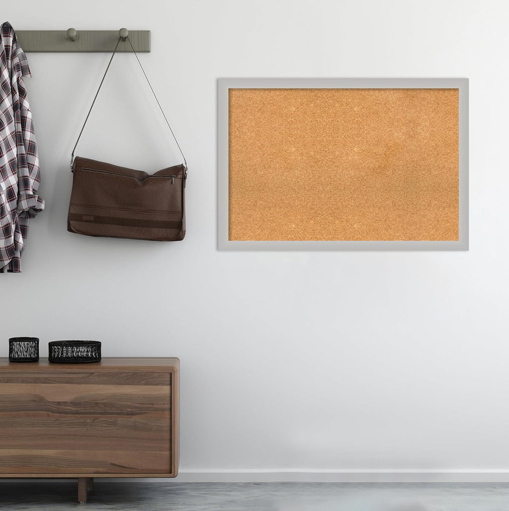 Amanti Art Natural Cork Board for Wall, 27x39 Vision Board with Silver Wood Frame, Large Corkboard Office Decor for Home Organization, Modern Contemporary Corkboard Pinboard to display items for home