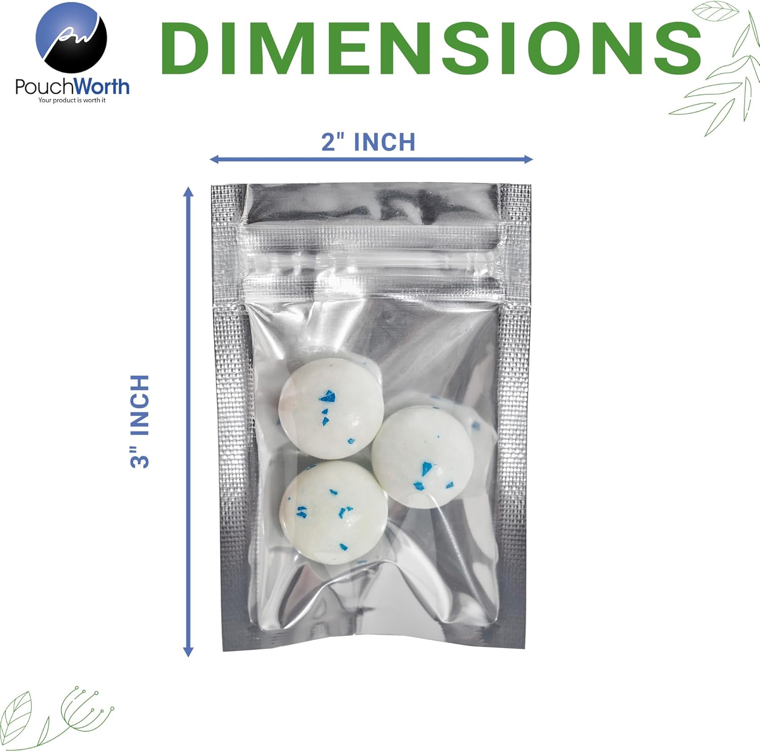 100 Pieces 2" x 3" Resealable Flat Pouch Bags Mylar Food Packaging with Clear Window and Tear Notches