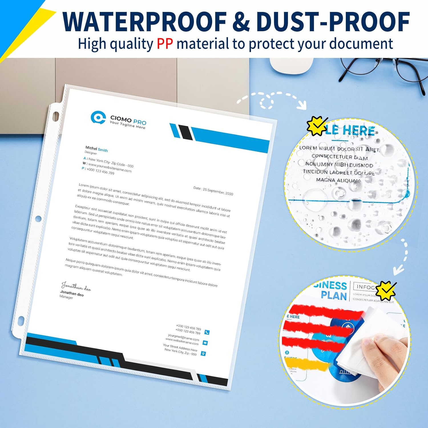SUNEE Sheet Protectors 200 Packs for 3 Ring Binder, PVC-Free Clear Page Protectors 8.5x11 Inches Plastic Sleeves for Paper, Documents, Photos, Top Loading Binder Sleeves Letter Size