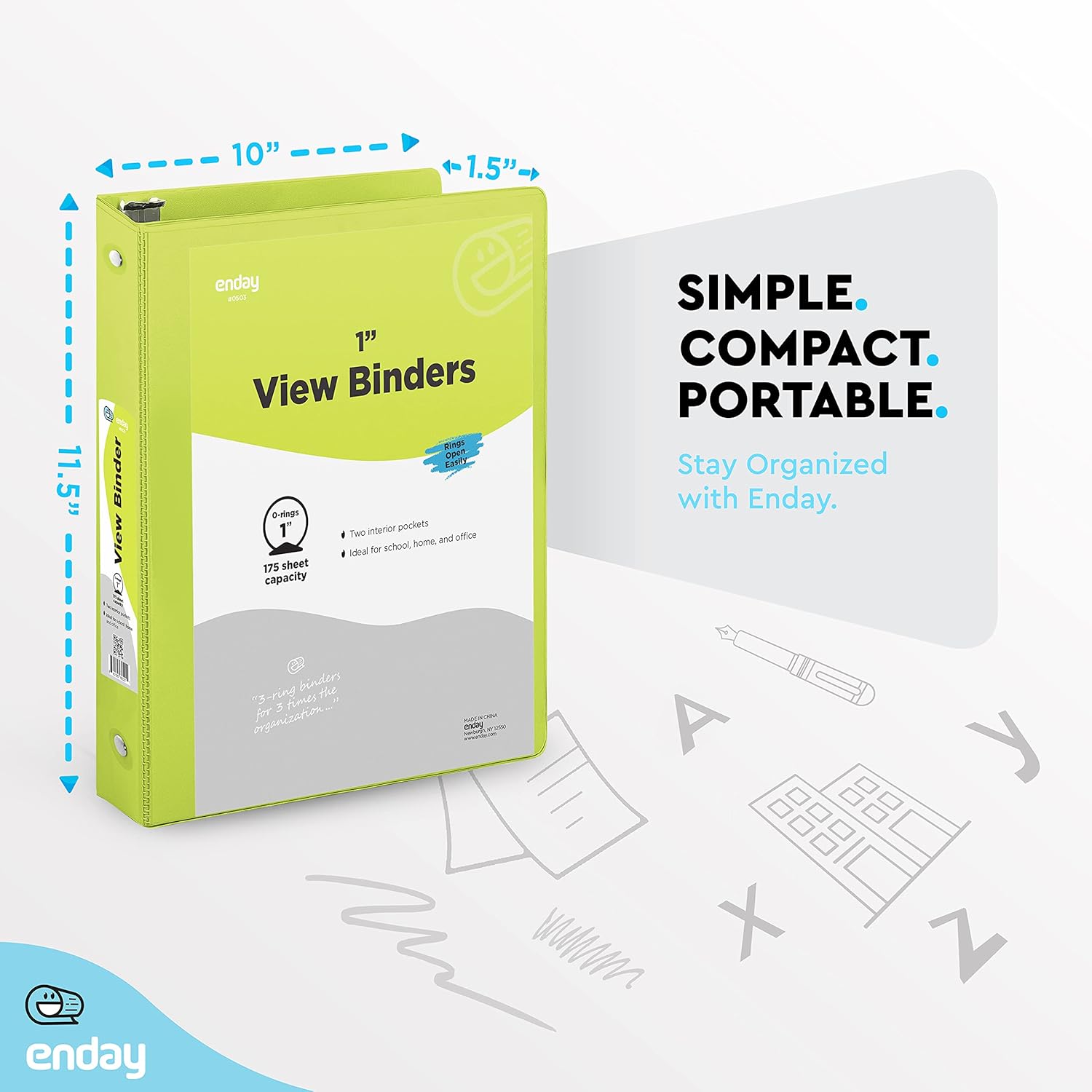3 Ring Binder 1 Inch, 1” Clear View Cover with 2 Inside Pockets Round Ring Binder, Colored School Supplies Binders, in Grey, Pink, Blue, Purple, Green, and Red, Multicolor (24 PC) – by Enday