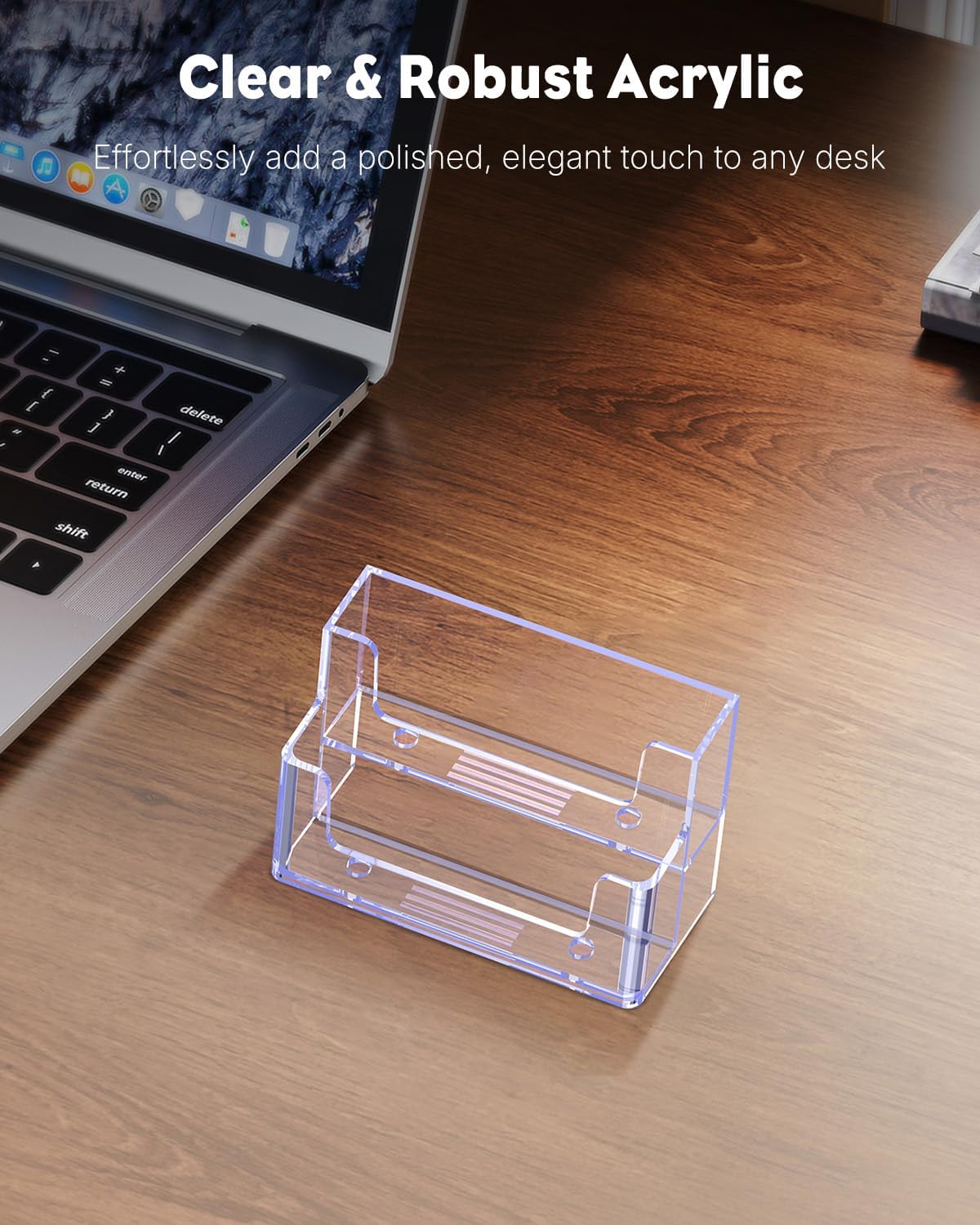 Uniclife 2 Pack Acrylic Business Card Holder for Desk 2 Slots Clear Business Card Display Stand for Men & Women Desktop Business Card Organizer Card Stand for Office Home Exhibition, 120 Card Capacity
