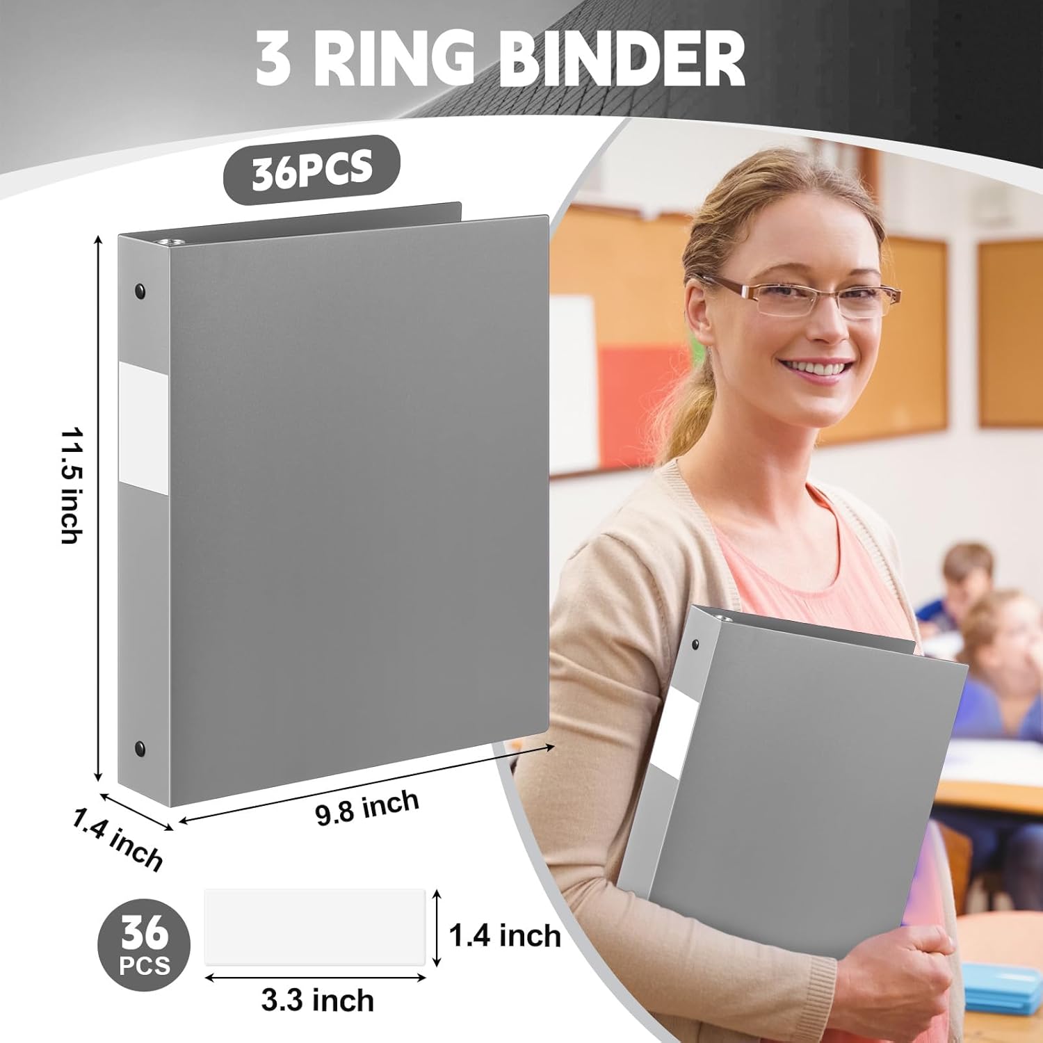 36 Pcs 1 Inch 3 Ring Plastic Binder Flexible Binders Bulk Fits Letter Size 8.5'' x 11'' Paper Holds up to 225 Sheets with 1 Pockets Versatile Binder for School Office Home (Gray)