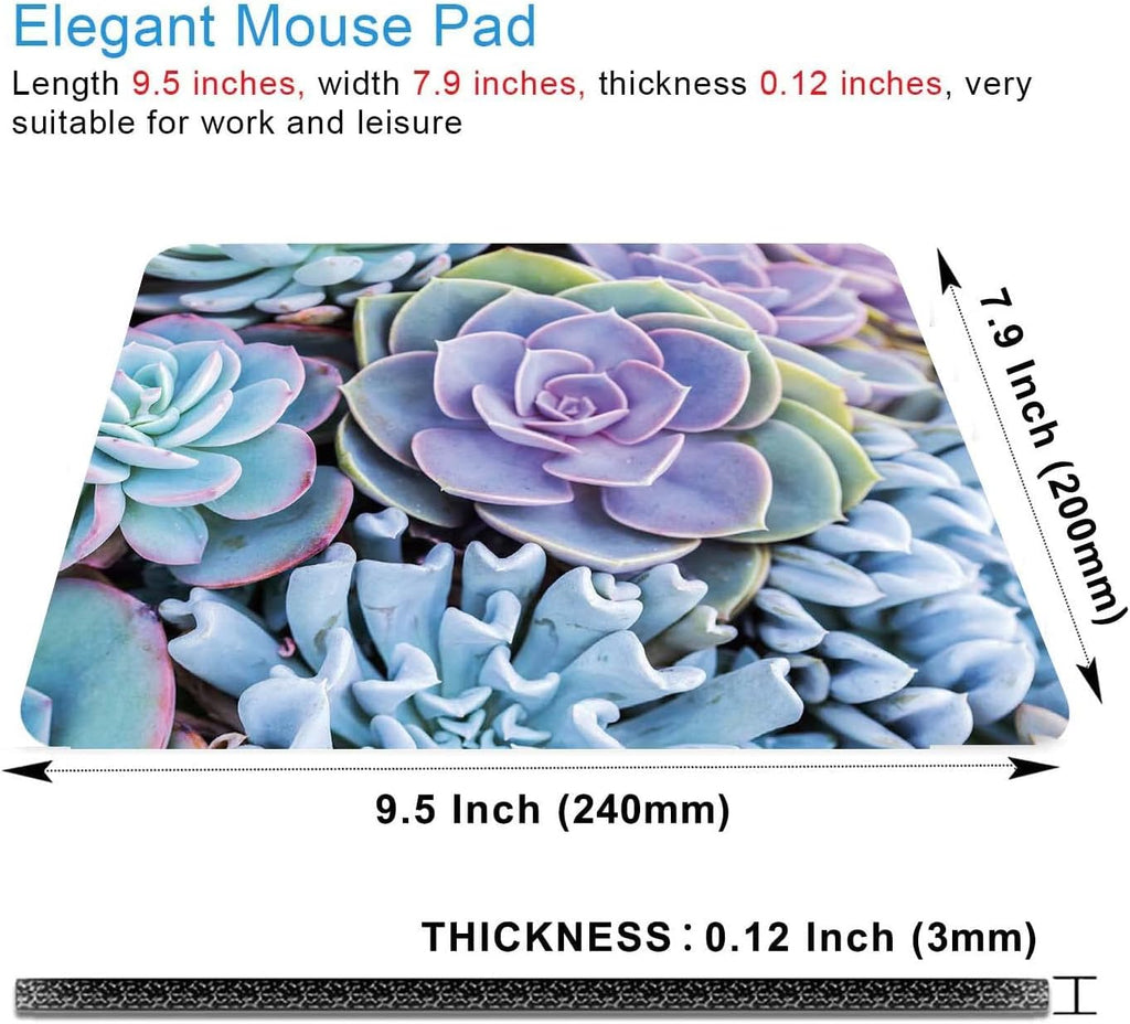 Succulents Mouse Mat, Waterproof Mouse Pad Non-Slip Rubber Base For Office Laptop, 9.5"x7.9"x0.12" Inch