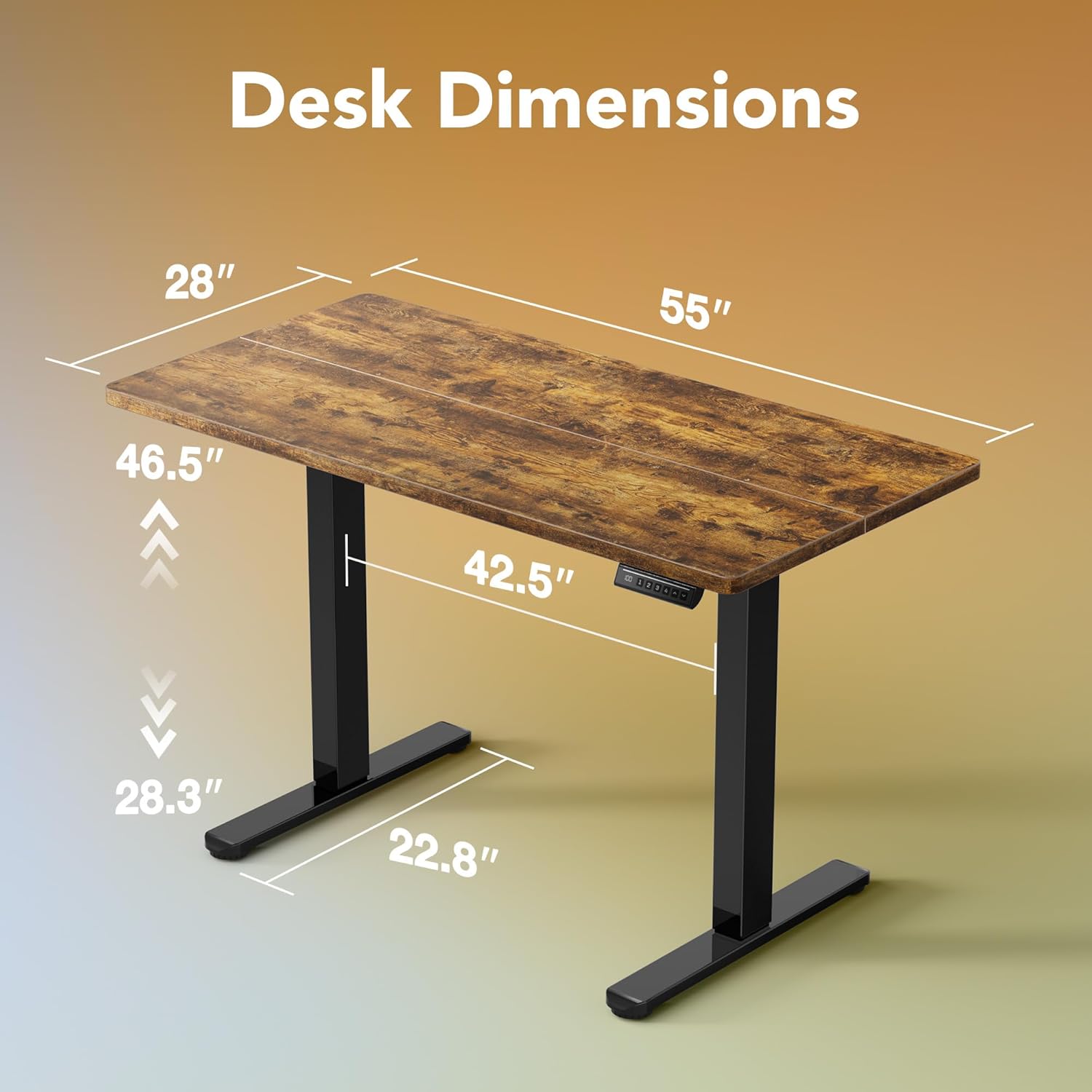 HUANUO 55 x 28 inch Electric Standing Desk Adjustable Height, 4 Memory Height Settings, Sit Stand Up Desk for Home Office & Computer Workstation, Rustic Brown
