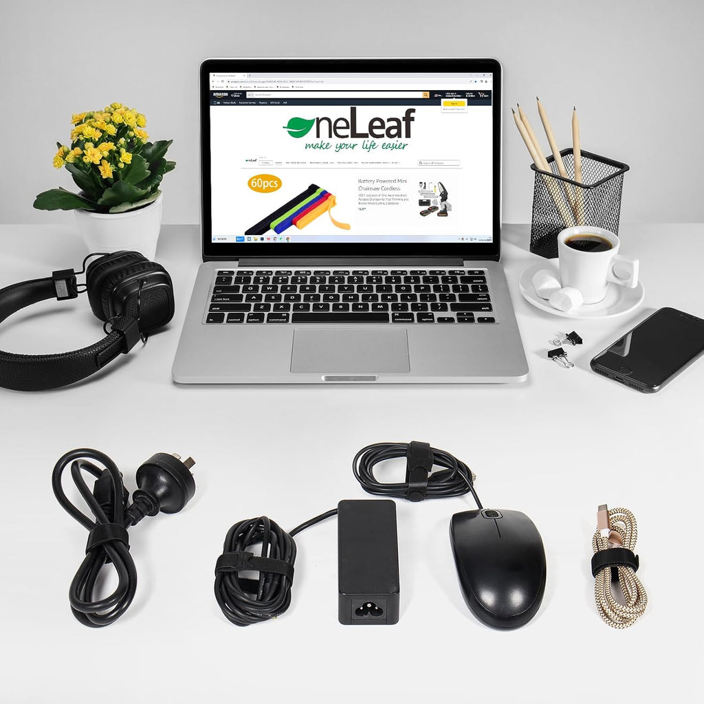 OneLeaf 110PCS Reusable Cable Ties, Adjustable 8-inch Cord Organizer Ties, Multi-purpose Hook Loop Cable Management Wire Ties for Organizing Home, Office, Data Centers, Black