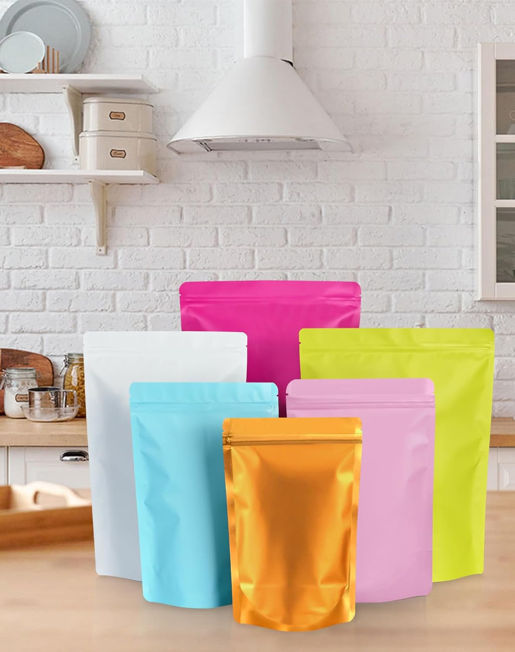 100 Pack Resealable Stand Up Bags,7.1" x 10.2" Smell Proof Pouch Sealable Foil Pouch Bags for Packaging (Pink)