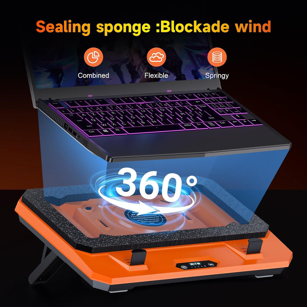 GT300 Upgraded Laptop Cooling Pad with Adjustable Stand, Turbo Boosted Cooler for Rapid Cooling 10-17inch Gaming Laptop, Flexible Sealing Ring，Featuring Air Filtration and USB Hub