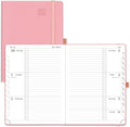 POPRUN Planner 2025-2026 (Medium 6.75''x 8.75''), Horizontal Weekly Notebook Jul.2025 - Jun.2026, Academic Appointment Book with Monthly Tabs, Leather Hardcover, Inner Pocket, 100 GSM - Soft Pink