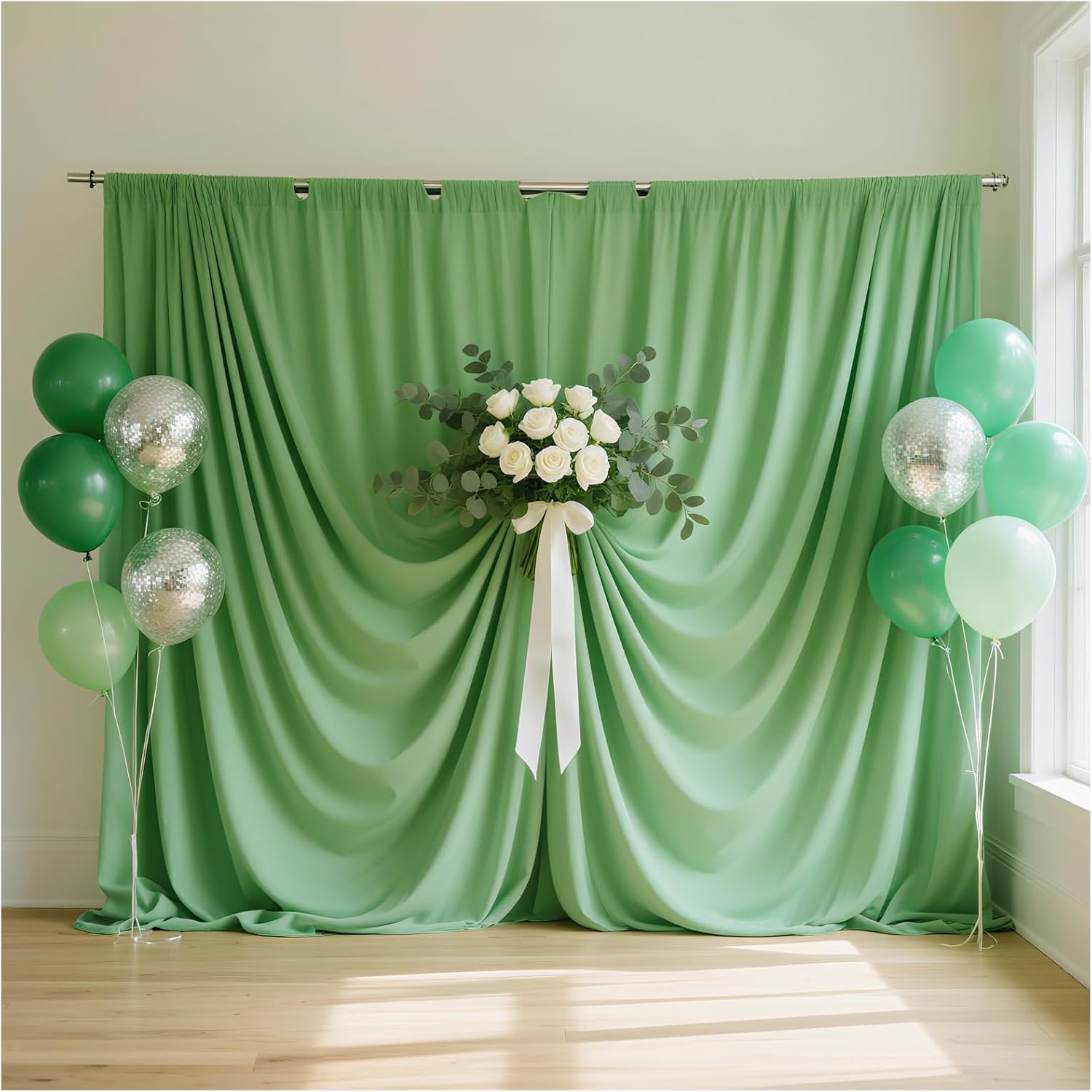 Sage Green Backdrop Curtains 20x10ft: Outdoor Polyester Photo Backdrop Drapes - 4 Panels 5x10ft for Rustic Birthday Party Background Decoration