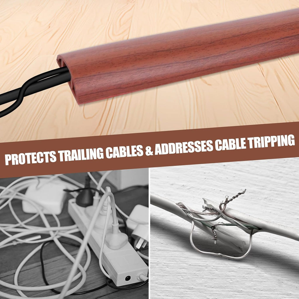 Floor Cord Cover Self Adhesive Cord Hider,10FT Cable Management, Extension Strip Protector for Wires, Prevent Cable Trips for Offices, Gyms, Exhibitions Cavity:0.39"(W) x 0.27"(H) Wood Red Teak