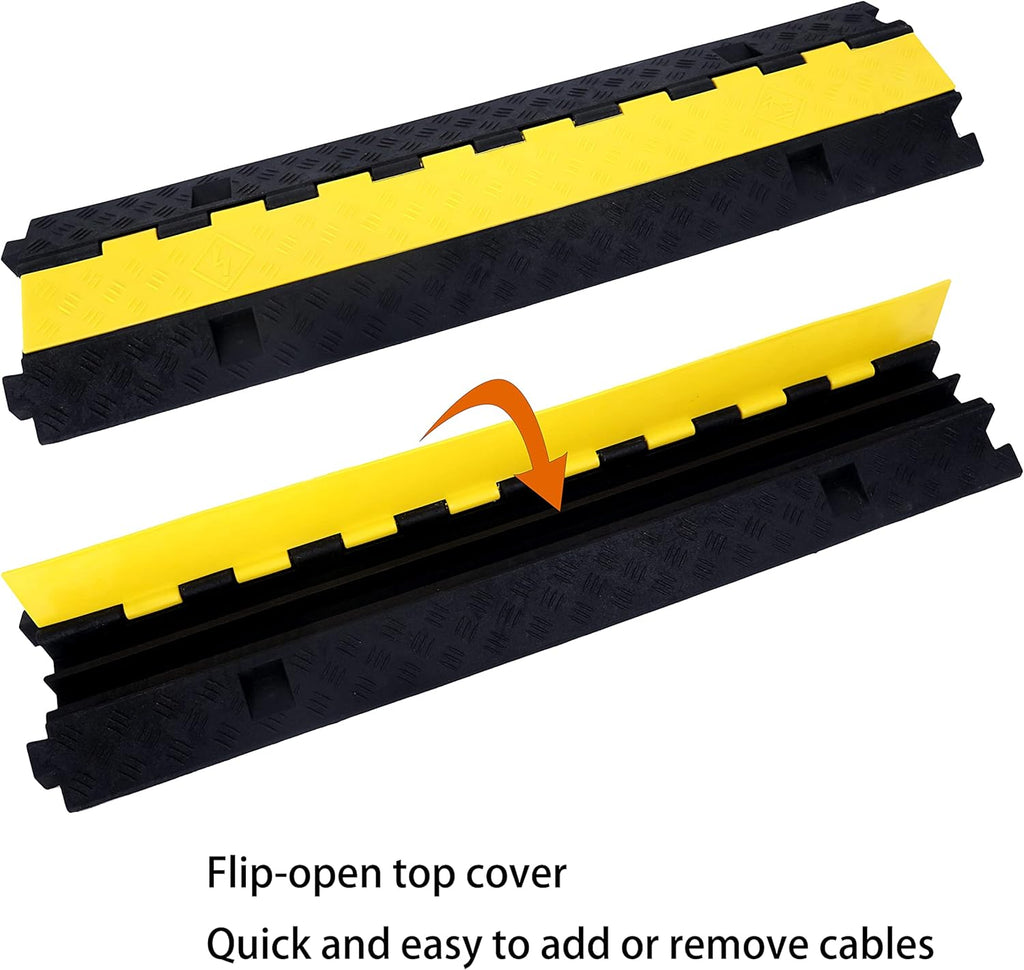 Cable Ramp Cable Protector Ramps Wire Hose Protective 2 Channel Traffic Rubber Plastic Cord Cover Speed Bump for Asphalt Concrete Gravel Driveway Outdoor, 3 Pack
