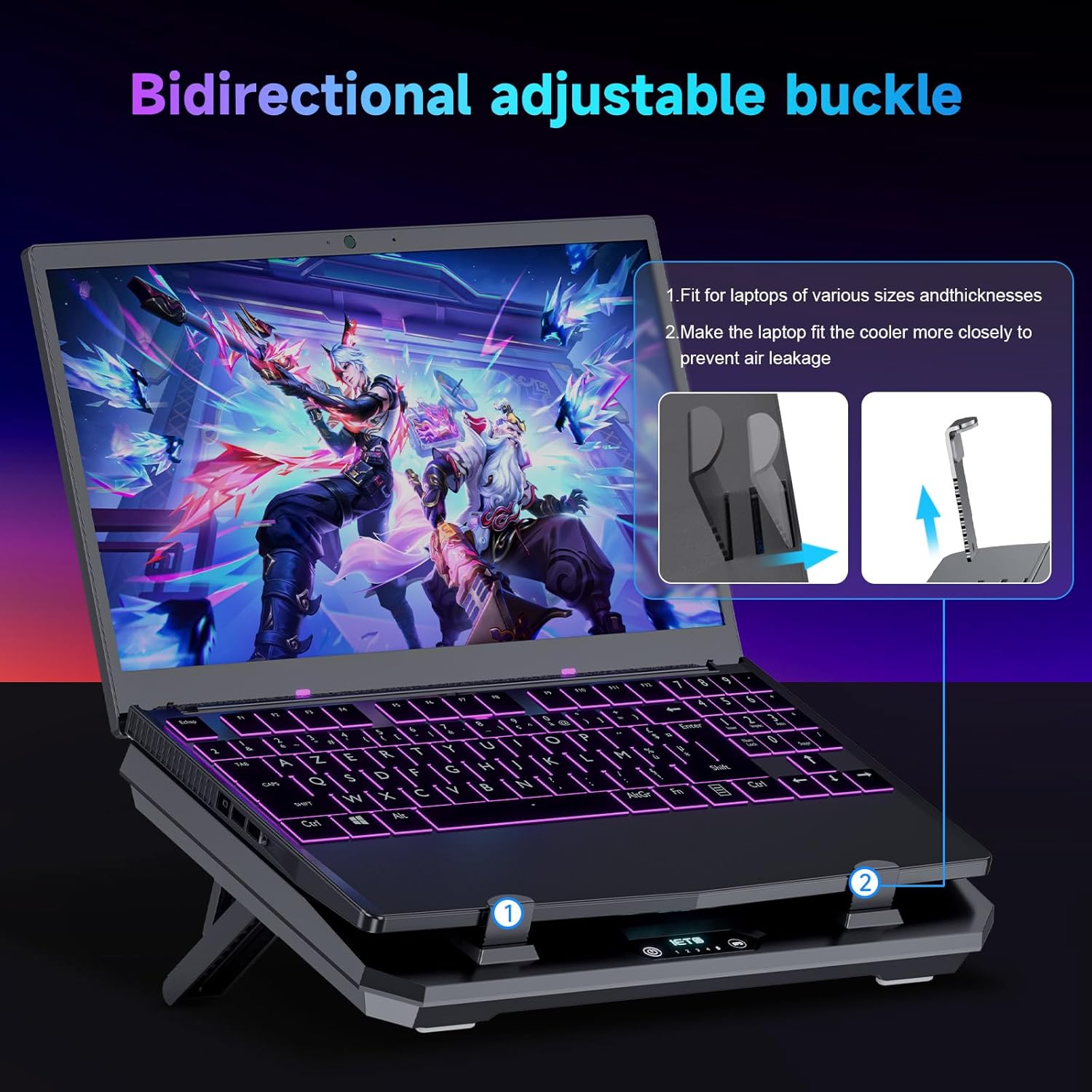 GT300 Upgraded Laptop Cooling Pad with Adjustable Stand, Turbo Boosted Cooler for Rapid Cooling 10-17inch Gaming Laptop, Flexible Sealing Ring，Featuring Air Filtration Adjustable clamp