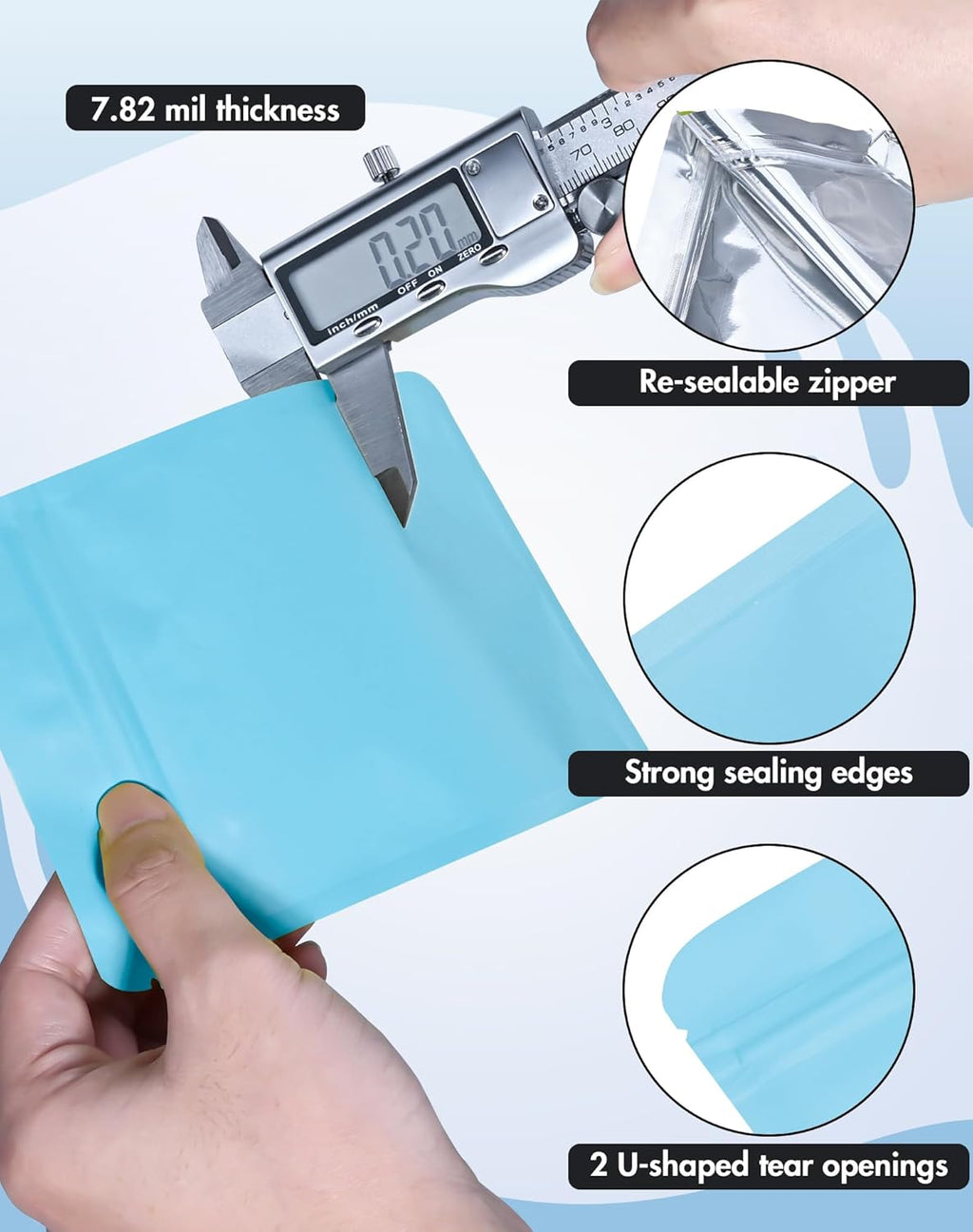 100 Pack Resealable Packaging Bags for Small Business Double-Sided Color Smell Proof Bags for Food Storage Flat Bags (Blue, 4.7" x 7.1")