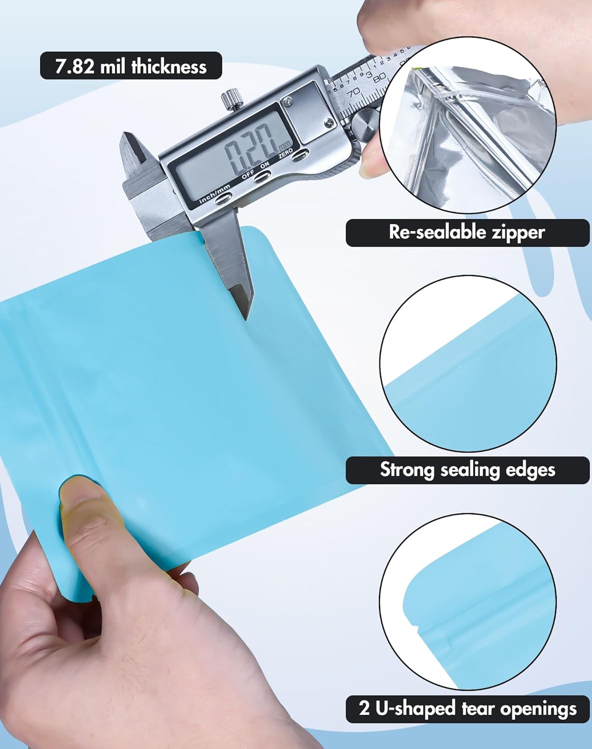 100 Pack Resealable Packaging Bags for Small Business Double-Sided Color Smell Proof Bags for Food Storage Flat Bags (Blue, 4.7" x 7.1")