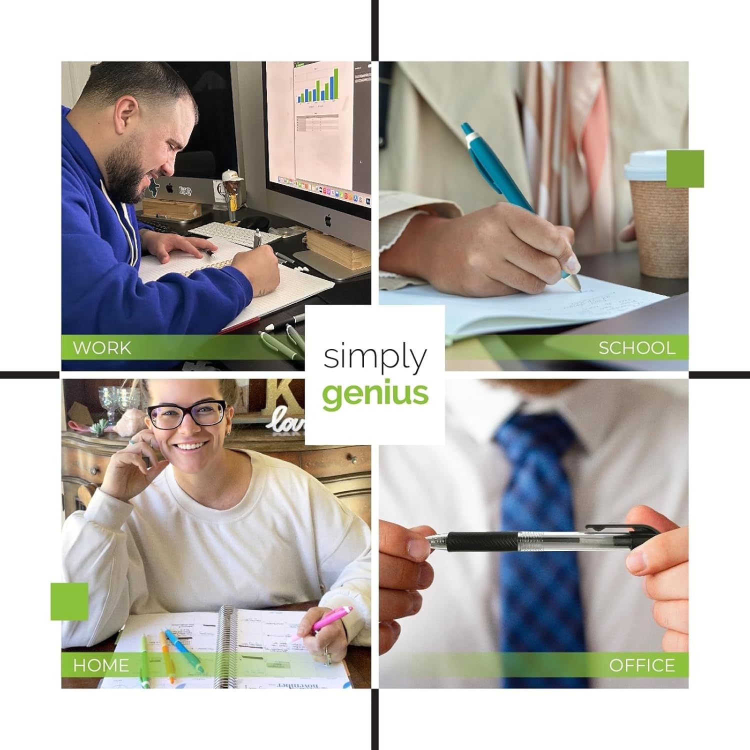 Simply Genius 100-Piece Retractable Ballpoint Pen Set, Bulk Office Supply with Black Ink - Ideal for Schools, Notebooks, Journals & More (Blue Pens Bulk)