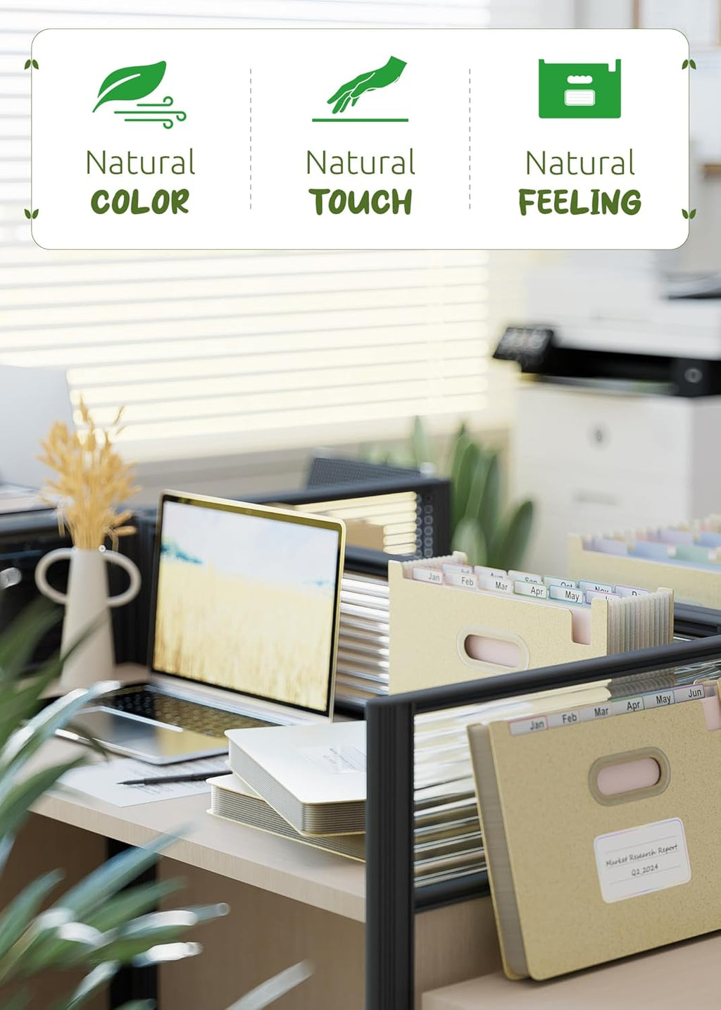 Accordion File Organizer, 12 Pockets Wheat Straw Expanding File Folders, Upright&Open Top, Monthly Bill Receipt Organizer, 100% BPA Free, Return to Nature, Healthy Living, Letter/A4 Size-Wheat Yellow