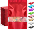 Funfery 100 Pcs Smell Proof Packaging Bags,Mylar Clear Bags for Food Storage,Sealable Bag for Packaging,Stand Up Pouches with Window,ReSealable Bag for Small Business,Cookies,Candy(Red,4x6in)