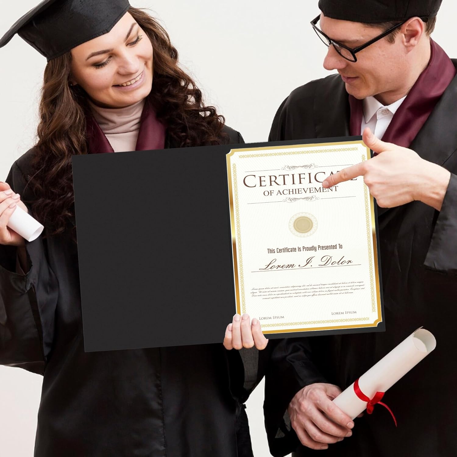 SUNEE Certificate Holders, 50 Packs Black Diploma Holders, Certificate Covers with Gold Foil Border for Letter Size 8.5 x 11 Certificate Paper, Cardstock, Award, Graduation, Documents