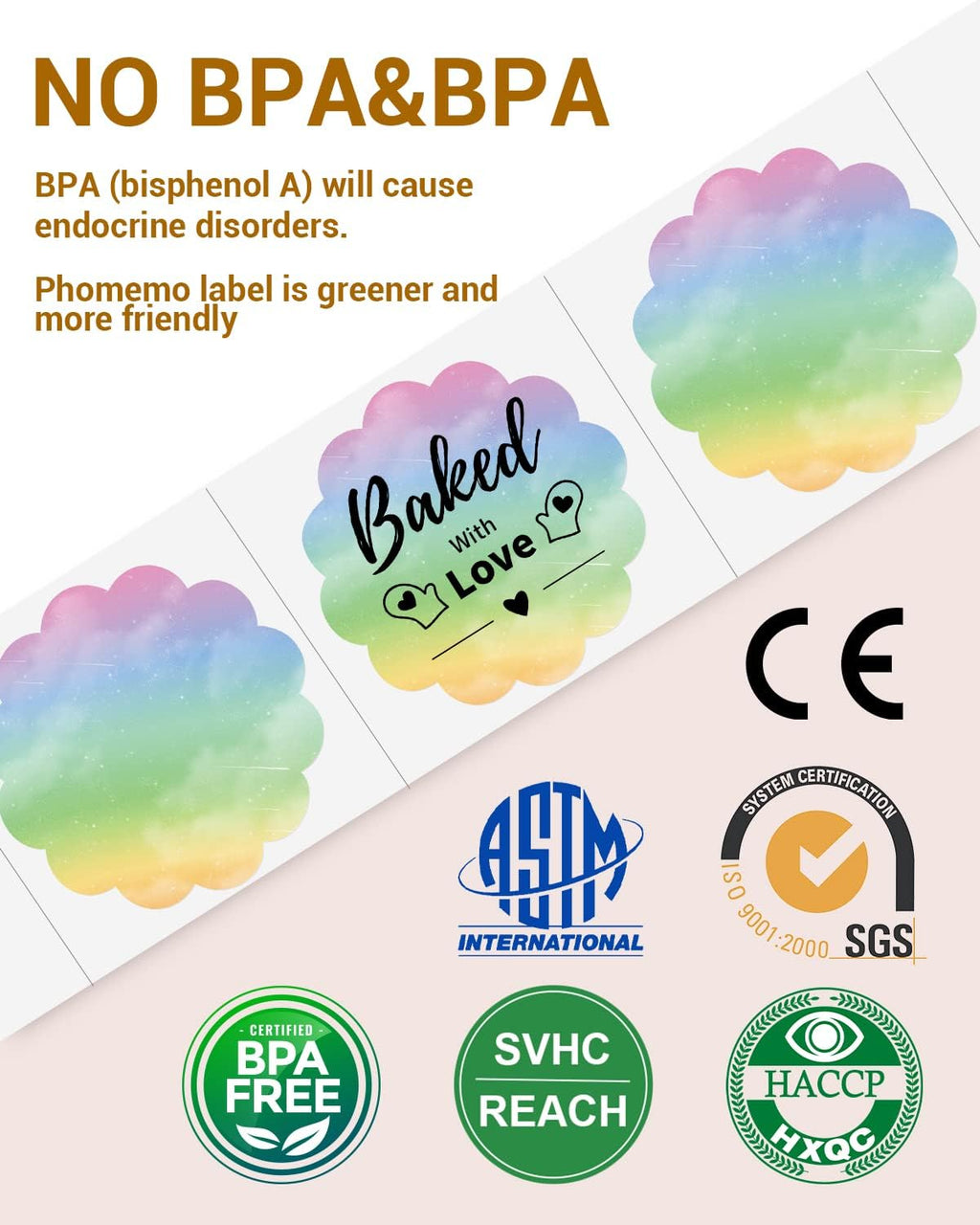 Phomemo Rainbow 2" Color Thermal Labels Roll for 4X6 Thermal Printer for Small Business Supplies, Commercial Grade Thermal Labels for Custom Stickers Personalized & Business Logo, 500pcs / Roll