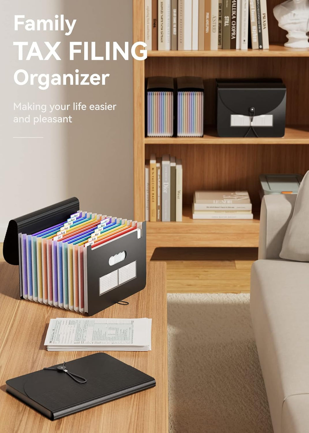 ABC life 12 Pockets Accordion File Organizer Expanding File Folders, Portable Letter A4 Size Filing Box, Plastic Monthly Bill Receipt Document Organizer, Expandable Accordian Folder with Colored Tabs