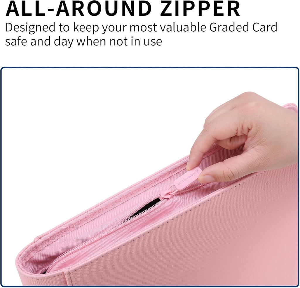 Snekdy premium 1024-pocket trading card binder, 16-pocket cards album, waterproof PU-leather Cover album with side loading, holds gaming, baseball, basketball & sports cards (Pink)