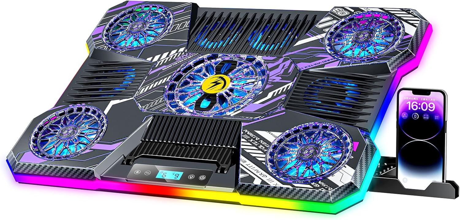 ChillCore Laptop Cooling Pad, RGB Laptop Fan Cooling Pad 9 Fans for 15.6-19.3 Inch Laptops, Gaming Laptop Cooler with 8 Height Stands, 2 USB Ports - A21 Pattern