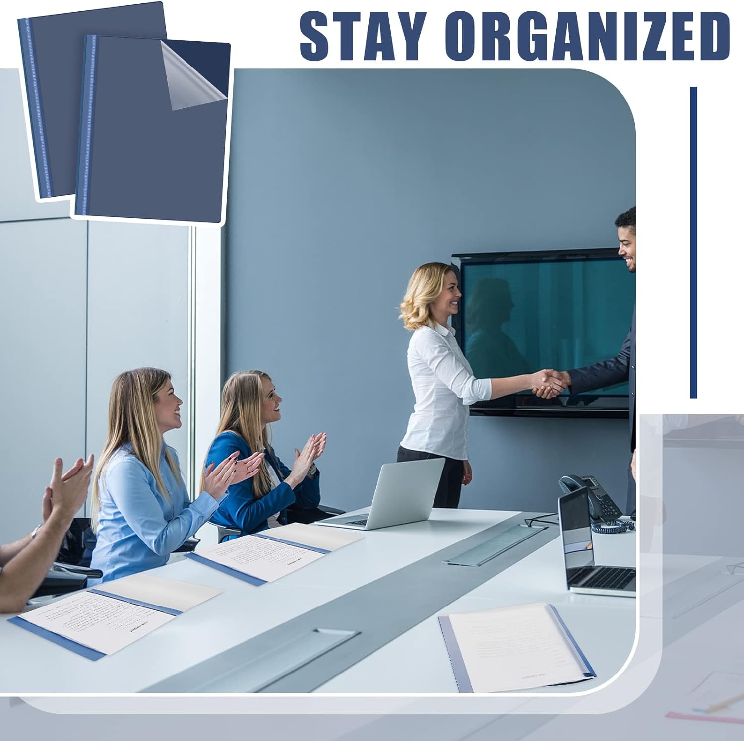 Teling 150 Pcs Plastic Report Covers with 3 Prong Clear Front Resume Folder Business Report Covers Bulk Presentation Folders Clear Front Report Folders for Documents, School, Office(Navy)