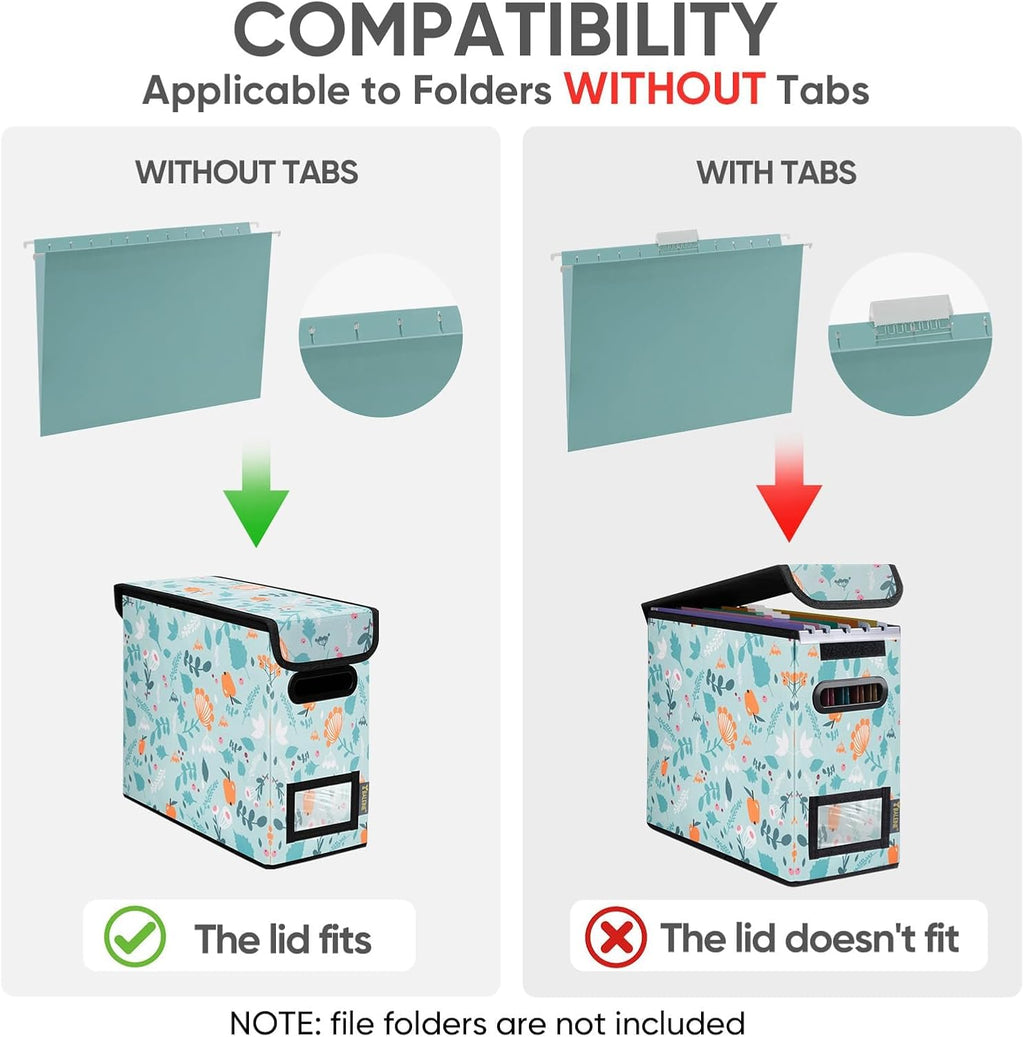 BALEINE File Organizer Box with Lid, Collapsible File Folder Organizer with Plastic Slide, Hanging File Folder Box for Office Document Storage (1 Pack, Spring Stroll, S)