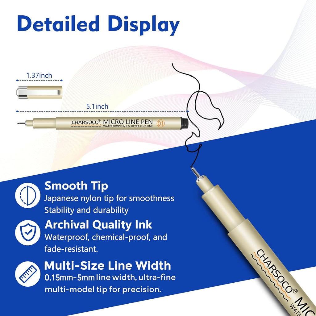 01 Micro Pen, 6 Pack Black Fine Point Pen with Waterproof Archival Ink, 0.25mm Fineliner Ink Pens for Artist Illustration, Sketching, Anime, Manga, Technical Drawing and Scrapbooking