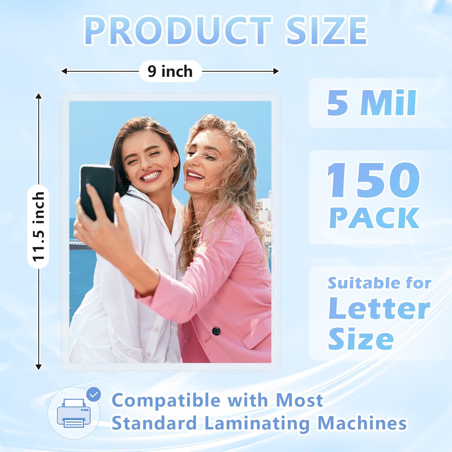 HOUYEE 150 Pack 5 Mil Thermal Laminating Pouches, Hold 8.5 x 11 inch Sheets, Ultra Clear Laminating Sheets, 9 x 11.5 Inch Laminate Sheets for Laminator, for Letter Size, Office and School Supplies