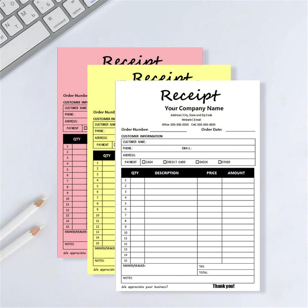 Custom Invoice Book in 3-Part /2-Part Receipt Book with Carbon Copies Personalized Carbonless Service Invoice Form Books Sales Order Book with Company Name Logo Address,D-Receipt Book
