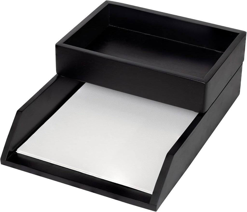 Demigo Desk Organizer Letter Tray Set of 2, Acacia Wood Tabletop Desktop for Storage Paper Letter Folders Notebooks Copy Print, Workspace Holder, Keep Stationery Saver (Black)