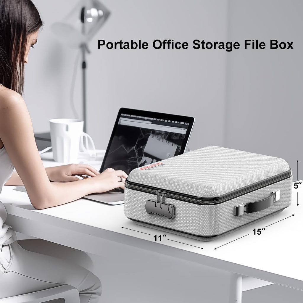 Fireproof Document Box, Hard Case Fireproof File Organizer with Lock Hard-Shell Design Fireproof Water Resistant Safe Box for Important Documents Certificates Laptop Passports Gray