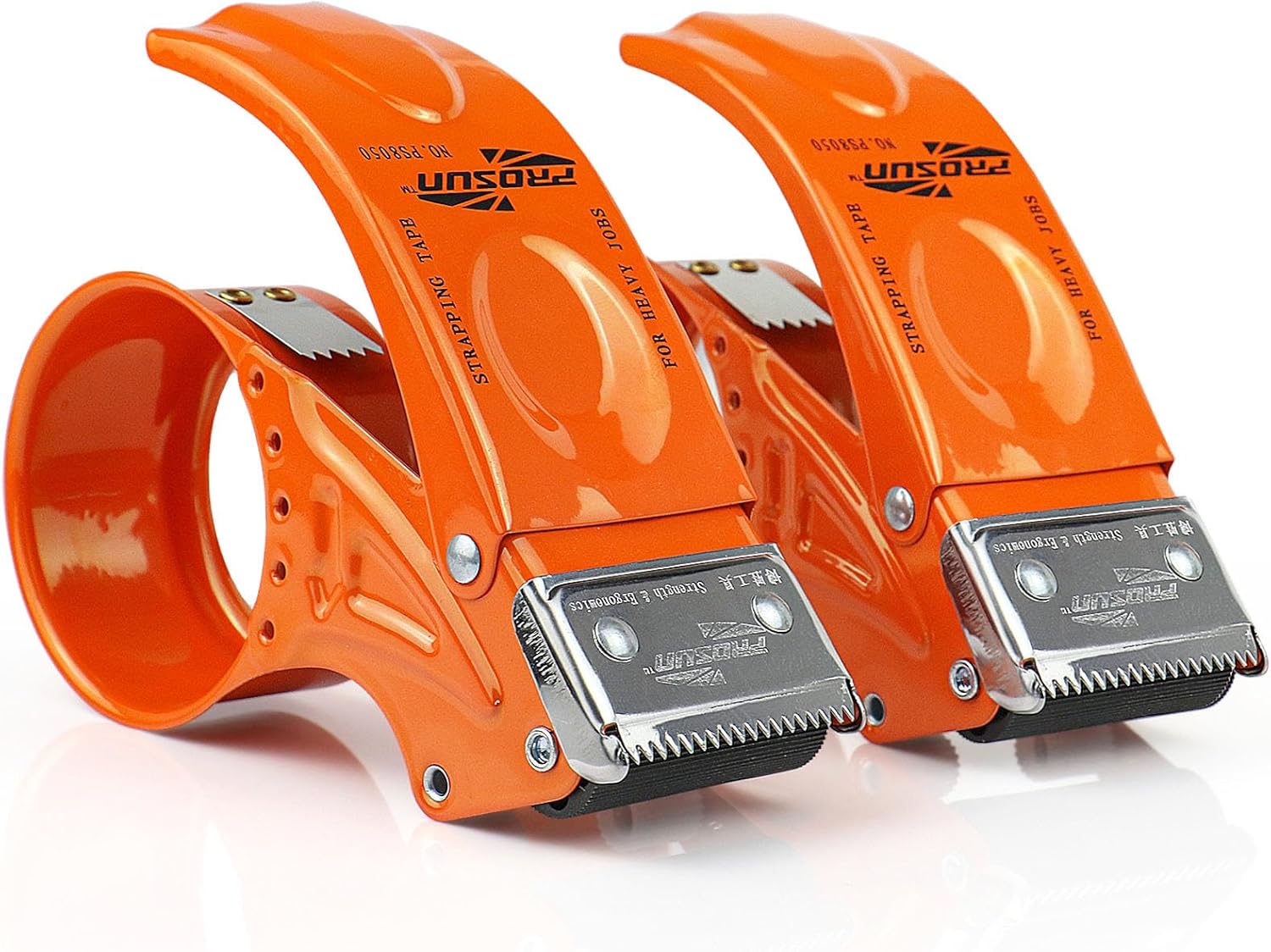 BOMEI PACK Metal Packing Tape Dispenser, 2inch Heavy Duty Handheld Heavy Tape Dispenser, 2Pcs, Orange
