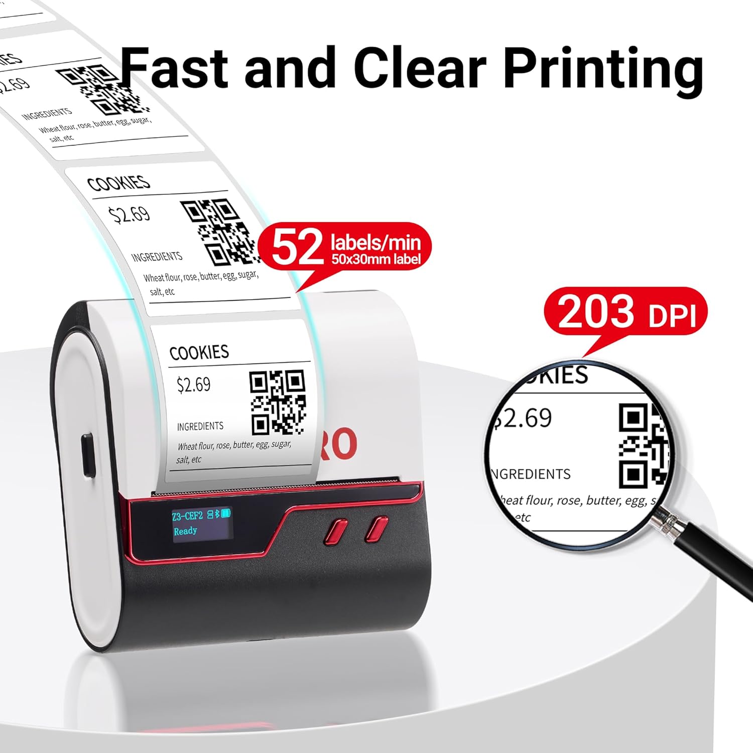 ORGBRO Z3 Label Maker Machine with Tape, 3 Inch Bluetooth Thermal Label Printer, Portable Sticker Printer for Small Business, Office, Home Organization, Barcode, Address, Compatible with Phones & PC