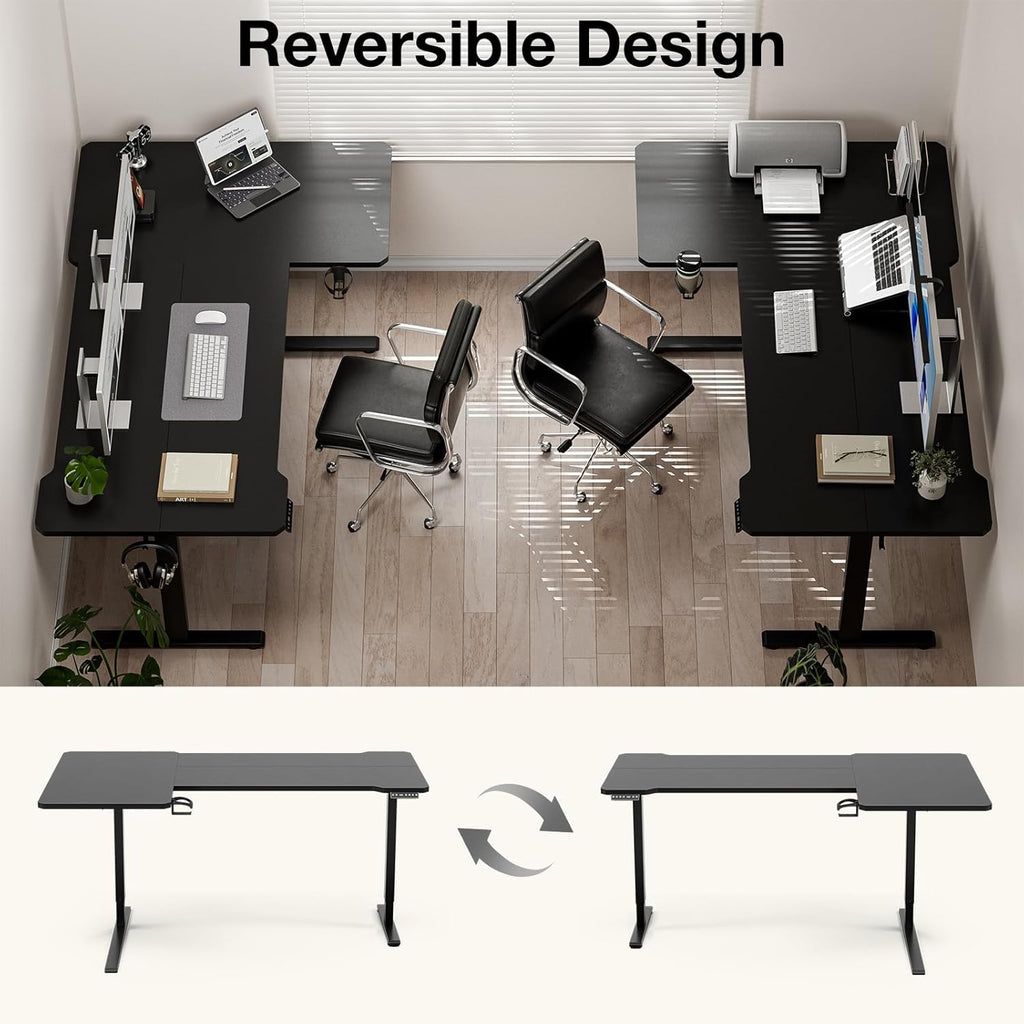 71" Reversible L-Shaped Electric Standing Desk Adjustable Height Gaming Stand Up Corner Desk Sit Stand Home Office Computer Desk with Splice Board, Black