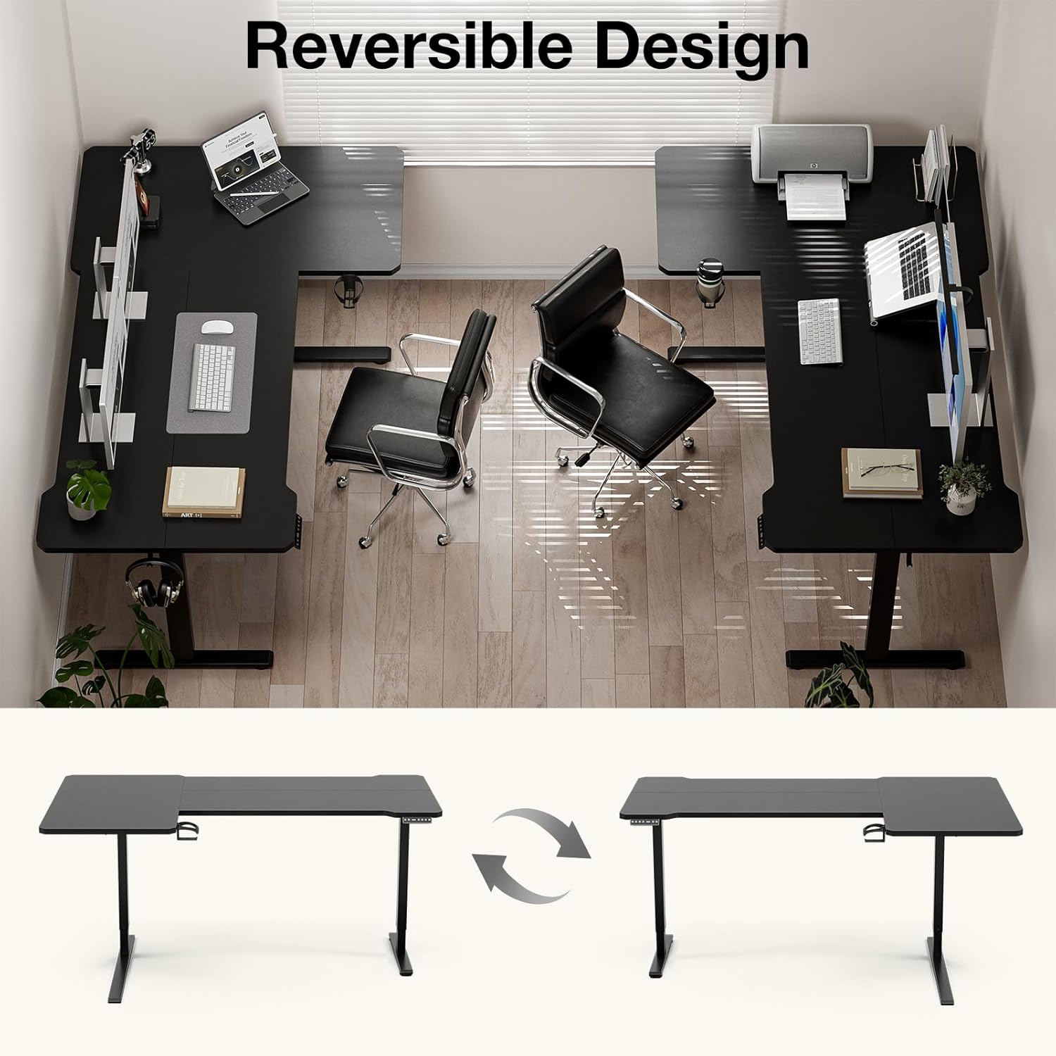 71" Reversible L-Shaped Electric Standing Desk Adjustable Height Gaming Stand Up Corner Desk Sit Stand Home Office Computer Desk with Splice Board, Black