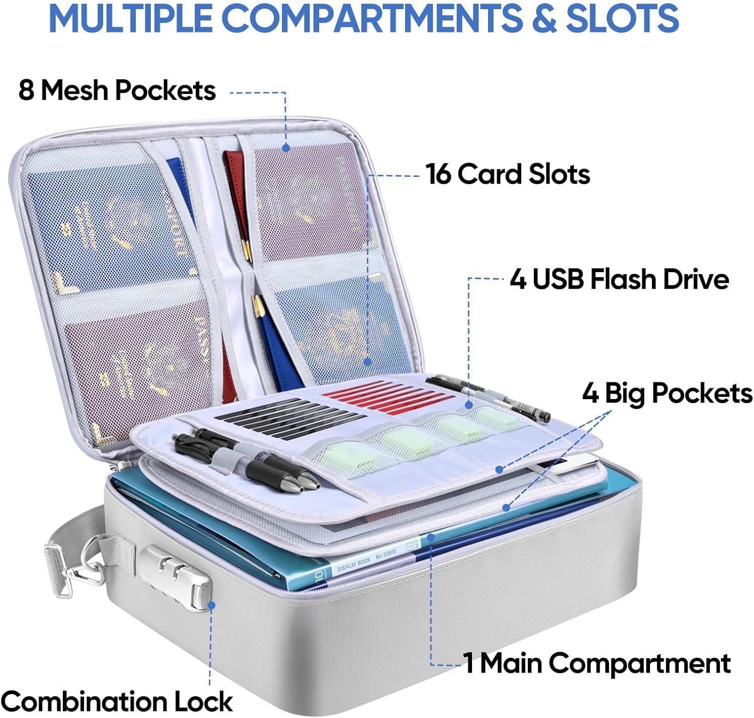 BALEINE Fireproof Document Box with Lock, Portable Fireproof Document Bag Waterproof Fire Proof File Boxes for Documents, File Organizer Box for Important Paperwork (Silver, 15''x11''x4'')