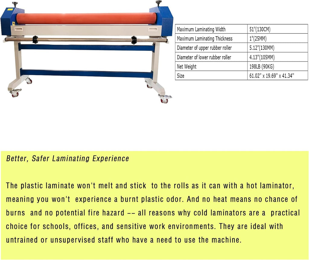 51" Manual Cold Laminating Machine Cold Laminator with Single Sided Cold Laminating Function for Commercial Professional Use