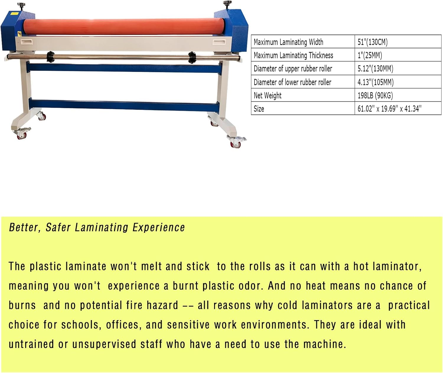 51" Manual Cold Laminating Machine Cold Laminator with Single Sided Cold Laminating Function for Commercial Professional Use