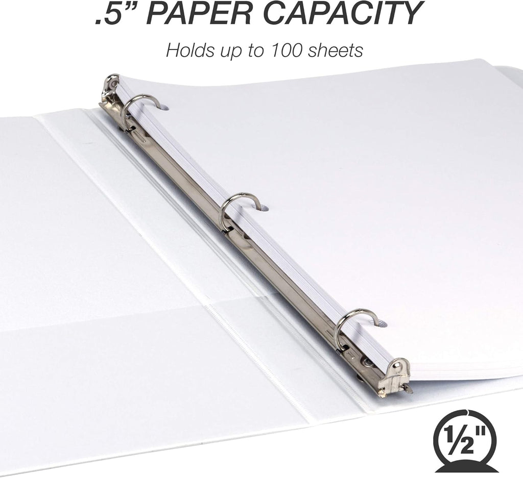 Samsill Durable .5 Inch Binder, Made in the USA, Round Ring Customizable Clear View Binder, White, 8 Pack (S88417)