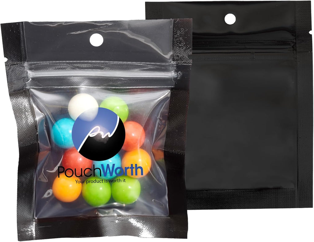100 Pack 3.5"x4.5" Mylar Clear/Black Nylon Resealable Flat Bags Heat Seal Zipper Lock Reusable Storage Pouches for Zip Food Storage Lock Packaging with Tear Notches