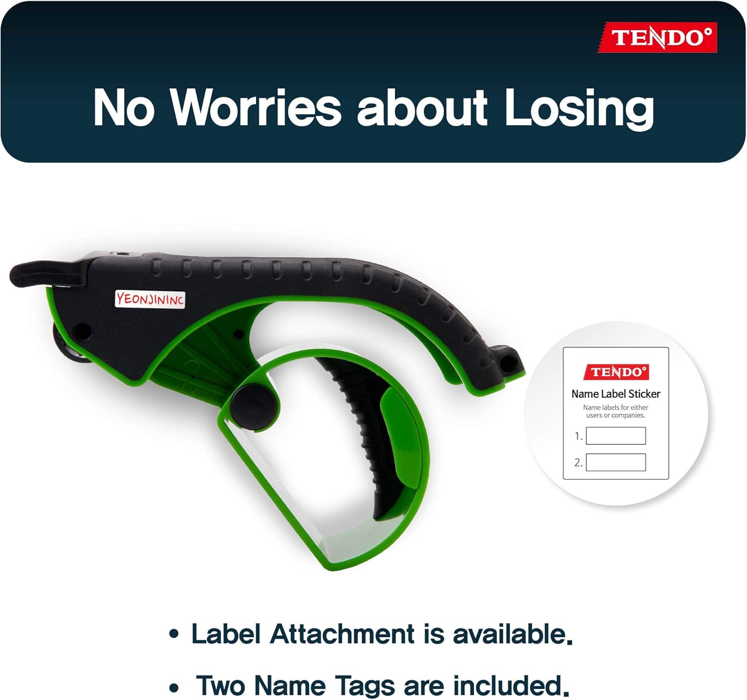 Heavy Duty Shipping Tape Dispenser: TENDO° Essential Line – Reusable, Replaceable, Eco-Friendly 2’’ Master Piece Dispenser with Patented 10° Sloped Chromium Blades - P-1200 (3th Gen.)_Green
